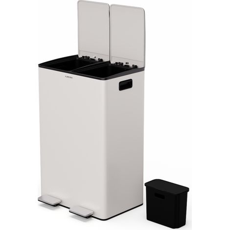 Klarstein EcoVista Kitchen Bin - 60L Waste Separation with 3L Compost Bin, Soft-Close Lid, Stainless Steel, Removable Compartments, Creme