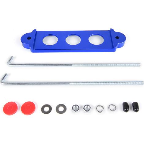 JDM Universal Car Battery Mount 3-Hole Battery Bracket - Blue with Hook (1/4)