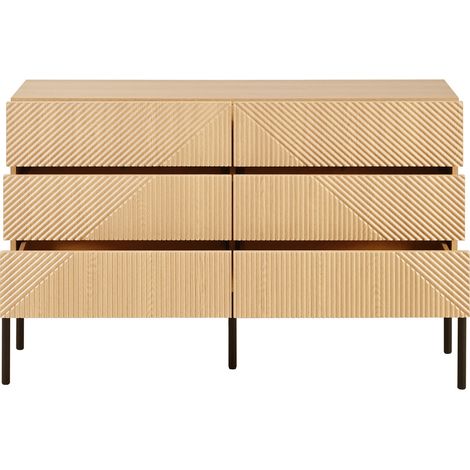 ELVMI Comò con 6 Cassetti, Struttura Geometrica 3D, per Soggiorno e Camera, in MDF, 115.5 × 38 × 75 cm, Naturale (1/5)
