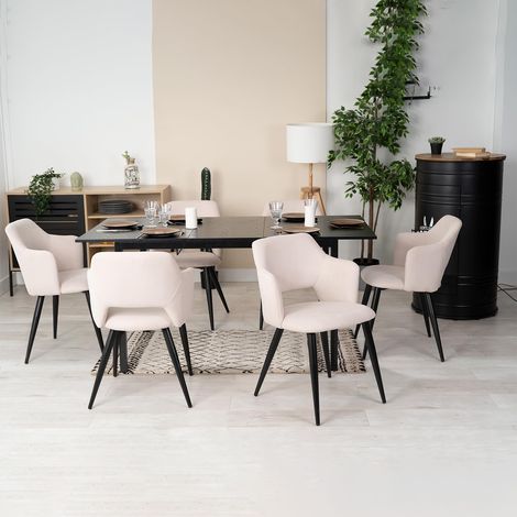MEUBLE COSY Table Salle à Manger Extensible avec 6 Chaises Design Ensemble de 7 Meubles, Cadre en Acier, Noir + Beige (1/5)