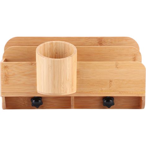 Boîte de rangement de bureau en bambou multifonctionnelle pour fournitures scolaires et professionnelles (1/5)