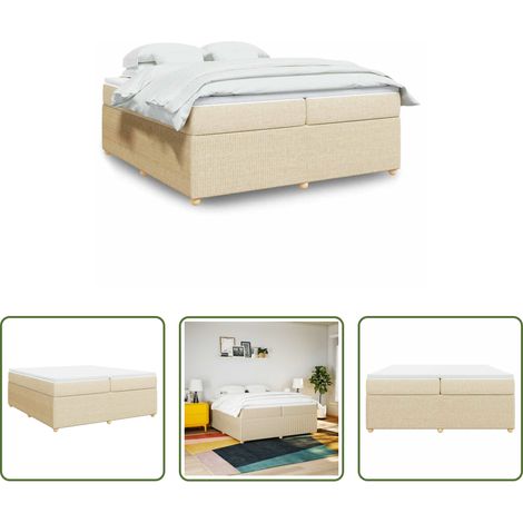 vidaXL Surmatelas - Sommier à lattes de lit avec matelas Crème 200x200 cm Tissu (1/5)