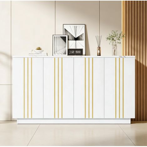 Sideboard mit 4 Türen, verstellbaren Einlegeböden, 140 x 35 x 70 cm, Weiß/Gold HAVRYA (1/5)