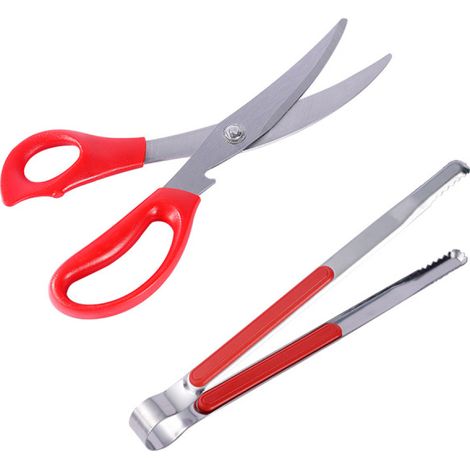 Rotes Grillzangen-Set, Schere, Clip-Set, Pizzaschere - Rotes Grillzangen-Set, Schere, Clip-Set, Pizzaschere (1/5)
