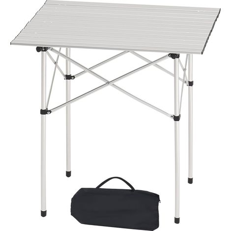 Table de Camping Pliable, Table d'Appoint Roulable, Aluminium Léger, Compacte avec Sac de Transport, pour Cuisine en Plein Air, Barbecue, Pique-Nique, Voyage, Argent (1/5)