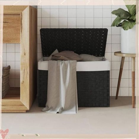 372052 Panier à linge avec couvercle noir 55,5x35x34 cm résine tressée (1/5)