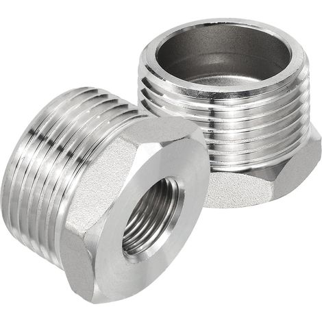 2 Pcs Réducteur Hexagonal 1" BSPT Mâle à 3/8" BSPT Femelle Argenté (1/5)