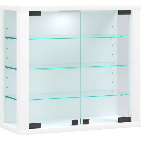 Ebuy24 – Vitrine murale en verre de sécurité ESG 40x43x18 – Cadre en bois – 3 étagères réglables – Montage mural rapide – Éclairage LED disponible