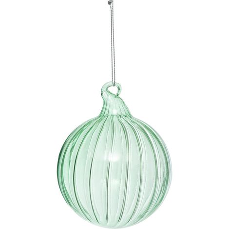 Déco Sapin Boule de Noël en Verre D 8 cm vert strié - Feeric Christmas