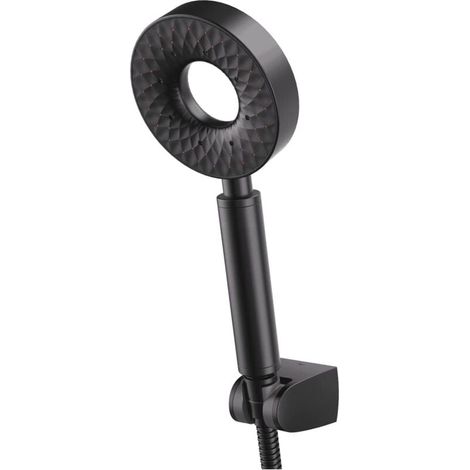 Pommeau Douche Noir Ronde Autonettoyant Douchette à Main 3 Modes Univers Pommeau de Douche en Plastique ABS Pomme de Douche avec 150cm Flexible de Douche ABS Support de Douche (1/4)