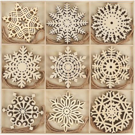 Ornamenti per albero di Natale in legno (27 pezzi) Modello da appendere con dettagli decorativi Decorazione albero di Natale / ornamento fiocco di neve / decorazione per (1/5)