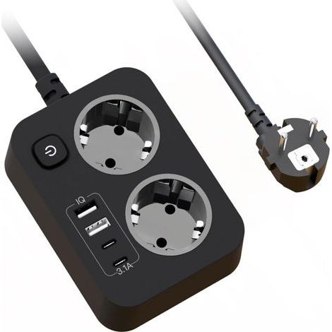 Multiprise Murale Usb,6 En 1 Prise Usb Murale 2 Prises Avec 2 Ports Usb A, 2 Ports Usb C Compact Multiprise Murale Avec Interrupteur Pour Les Voyages-Noir (1/5)
