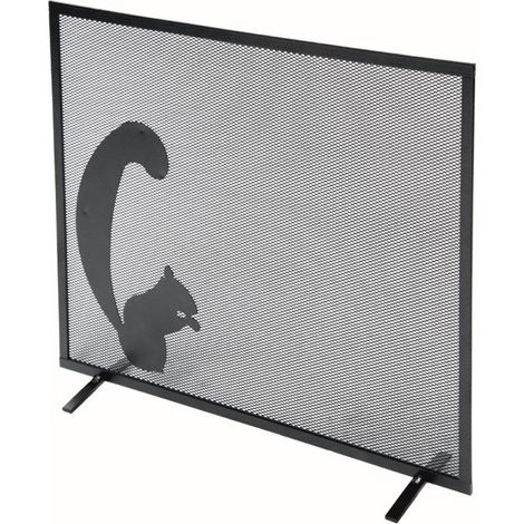 Parascintille per Camino 60x50 cm Decorazione Scoiattolo in Ferro Verniciato Grigio Martellato