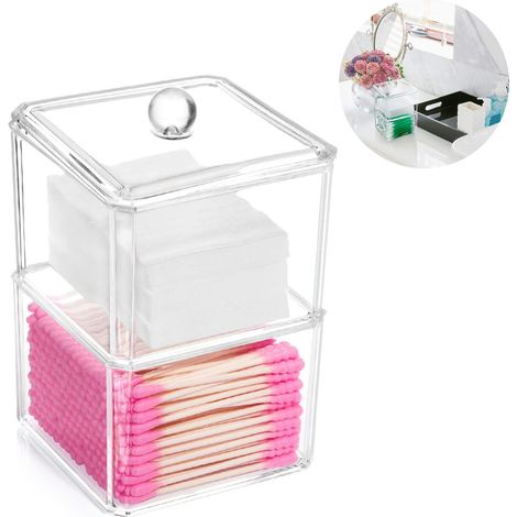 Distributeur en acrylique, ensemble carré empilable de contenants cosmétiques avec couvercle, cotons-tiges, disques, boules, porte-bijoux pour salle de bain et coiffeuse, boîte de rangement anti-pouss