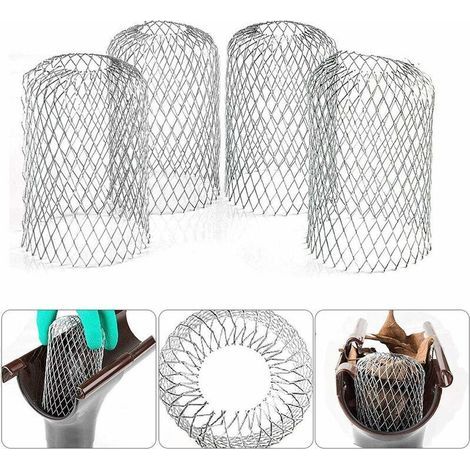 4 Filtres de Gouttière en Aluminium Flexible Diamètre 8cm Grille Grillage Stop Feuille Crapaudine Crépine Pare Feuille Cache Gouttière pour Protéger Gouttière Contre les Feuilles Toiture