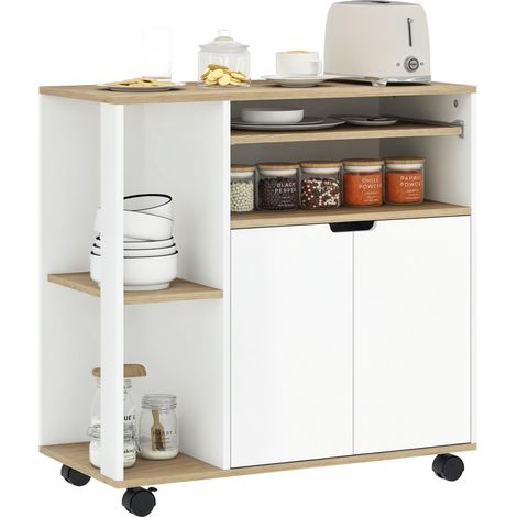 Chariot de cuisine à roulettes avec espace de rangement, placard, étagères réglables, pour cuisine, salon, salle à manger, blanc (1/5)
