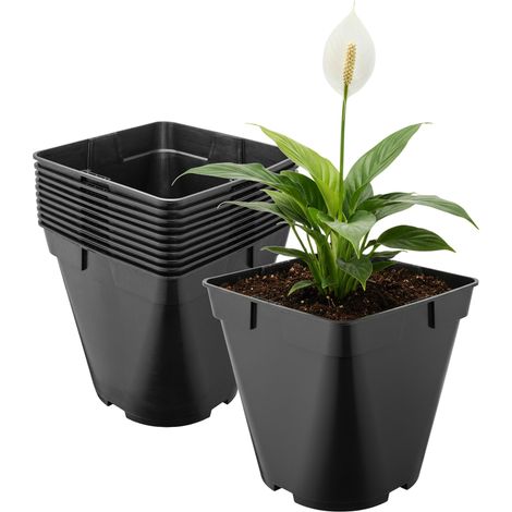 Garronda Pot de Fleur Carré Arrondi Plastique 18 × H 18 cm (4L) Lot 10 Godets Semis Pots de Pépinière Drainage Résistants Intempéries pour Culture Plantes Jardin Serre Intérieur Extérieur GD-0200