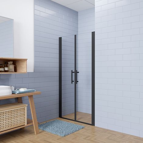 AICA 90x195cm schwarze Doppel Pendeltür Duschtür mit 6mm Nano NANO ESG Sicherheitsglas Dsuchabtrennung Duschwände (1/5)