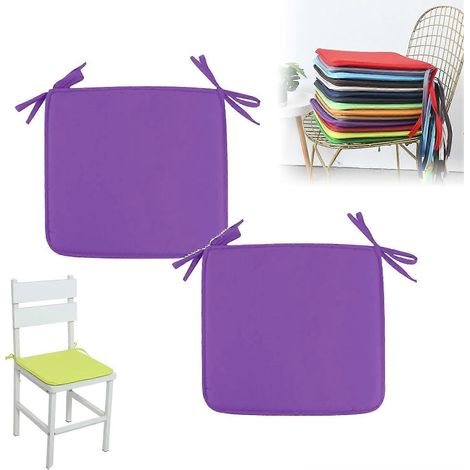 Lot de 2 coussins carrés à sangles 38x38cm mousse épaisse violette résistants à l'eau pour chaises de jardin terrasse (1/5)