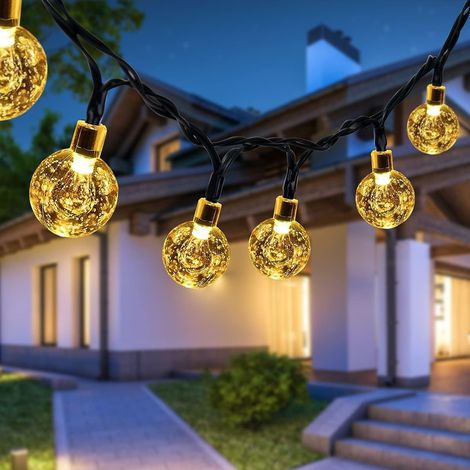 Guirlande Lumineuse Exterieur Solaire, Fairy Lights 50 LED Cristal Boules IP65 Etanche, 7M, 8 Modes Lumières Décorative Intérieur et Extérieur (1/5)