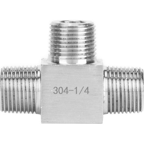 Raccord de tuyauterie 3 voies en acier inoxydable 304, filetage mâle 1/4, connecteur haute pression pour eau/gaz/huile. (1/5)