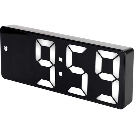 Horloge murale numérique, réveil miroir LED, horloge de table rechargeable USB (lumière rectangulaire noire et blanche) (1/5)
