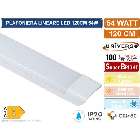 Plafoniera led 54w 120cm da soffitto parete lineare moderna neon rettangolare piatta luce bianca naturale calda  Calda 3000k (1/7)