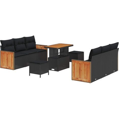Garden Sofa Set 9 pcs Black Poly Rattan and Powder-Coated Steel vidaXL (1/5)