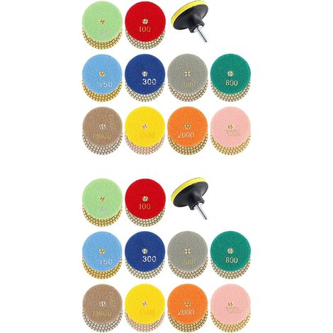 22 Pcs 3 Pouces Tampons de Polissage de Diamant Humide Set 50 à 3000 Grit Crochet et Boucle Ponçage de Support pour Béton Marbre (1/5)