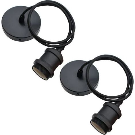 Lot de 2 Suspension Luminaire E27, Câble Noir 100CM, Fer et PVC, Pour Salon Chambre Cuisine (1/5)