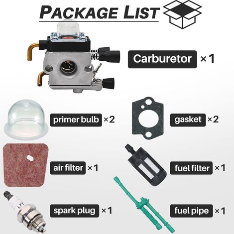 Kit Carburateur pour STIHL FS38 FS55 FS45 FS46 FC55 KM55 HS45 Débroussailleuse, Accessoire FS 38 Pièces de Rechange Carbu avec Joint, Bougie, Filtre à Air, Filtre à Essence