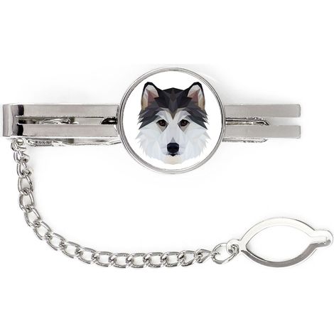 Husky siberiano, Husky siberiano - pinza de corbata geométrica con foto e inscripción Art-Dog (1/4)