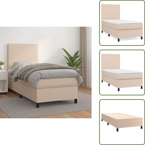 The Living Store Sommier à lattes de lit avec matelas Cappuccino 90x200 cm - Lit Plateforme - Lit Capitonné - Lit Double - Literie - Chambre À Coucher (1/5)