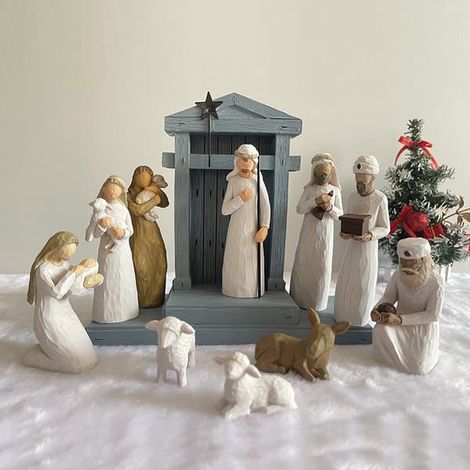 BelleRise - 11 figurines de crèche en osier peintes à la main, décoration de Noël, cadeau idéal (1/2)