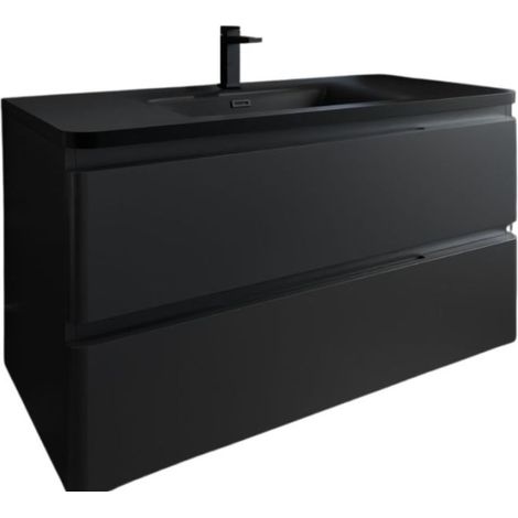 Meuble salle de bain suspendu PEARL 100 cm - Noir mat (1/4)