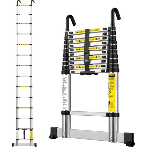 Échelle Télescopique Aluminium 4,1m Échelle Extensible Pliable - Bâton de Stabilisation, 150kg pour Entretien de Toit, Combles, Maison, Camping-Car (1/5)