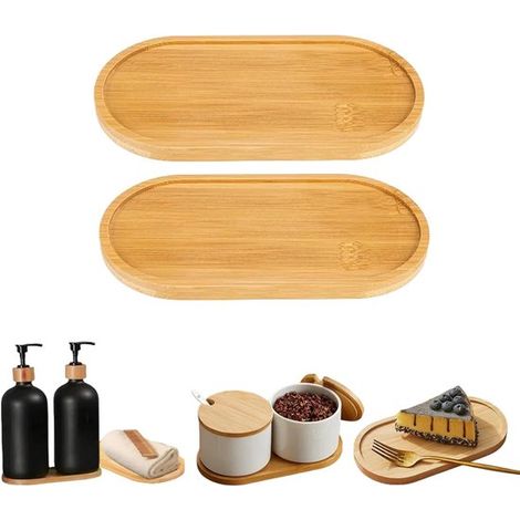Due vassoi da bagno in bambù - adatti per bagni e cucine, utilizzabili come vassoi per la colazione e vassoi decorativi - 17,4 cm  8,8 cm