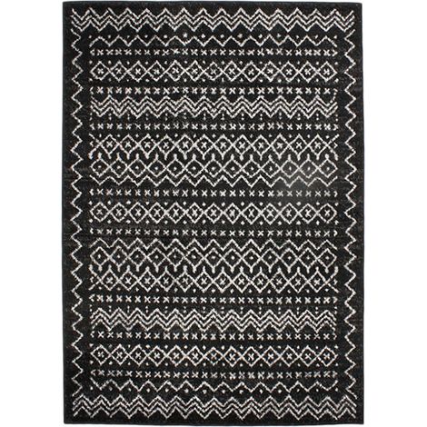 VENISE - Tapis toucher laineux imprimé motifs ethniques noir 133x190 (1/4)