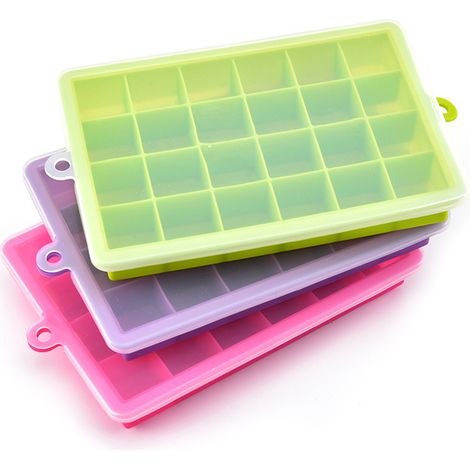 EASYCOMFORT Bac à Glaçons, Lot de 3 Bacs à Glaçons en Silicone avec Couvercles, 24 Cubes Chaque Moule à Glaçons à Démoulage Facile pour Cocktail, Whisky, Boissons, Jus, sans BPA (1/5)