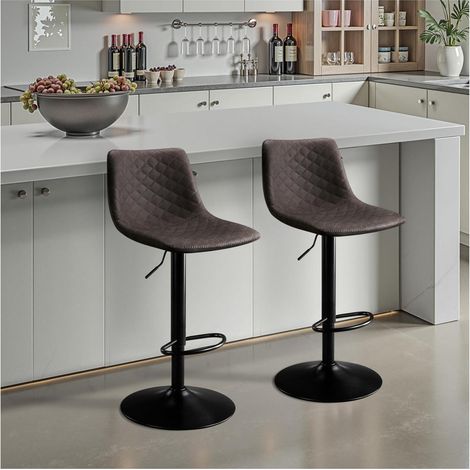 2er Set Barhocker mit Rückenlehne, höhenverstellbar, 360° drehbar, Mikrofaser-Leder, dunkelbraun (1/5)