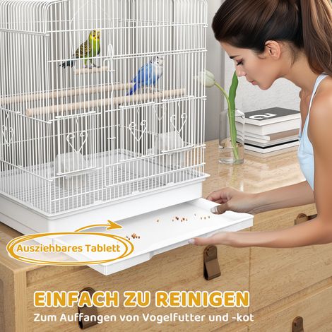 Cage à oiseau vintage pour petites espèces avec accessoires 46,5 x 36 x 59 cm acier, bois, blanc + naturel (1/5)