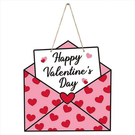 Panneau de porte en bois avec enveloppe pour la Saint-Valentin, panneau « Joyeuse Saint-Valentin » (1/5)