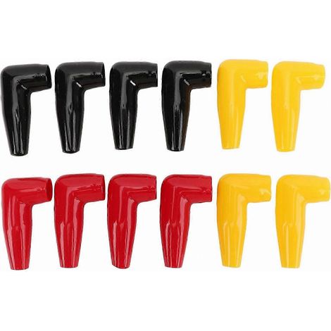 12 manchons de bornes de batterie : 4 capuchons isolants rouges, 4 noirs et 4 jaunes, compatibles avec les applications automobiles et marines. (1/5)