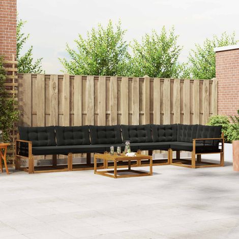 vidaXL  Outdoor Sofa Set  with Cushion 7 pcs Natural and Black
