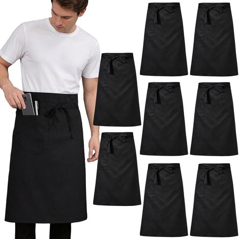 8 pcs Demi Tablier Avec Poche, Tabliers de Cuisine Noir, Tablier de Serveur Réglable Long, Tablier de Taille, Court Pour Hommes Femmes Pour Bistro Jardin Boulangerie Restaurant (1/5)
