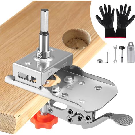 35mm Cabinet Hinge Jig Drilling Tool with Stop Limit and Gloves,  Aluminum Alloy Concealed Hole Hinge Positioning Tool for Kitchen Cabinet Door Installation (1/5)