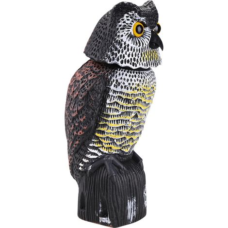 Leurre hibou à tête rotative, répulsif contre les oiseaux nuisibles, épouvantail de jardin avec son (1/5)