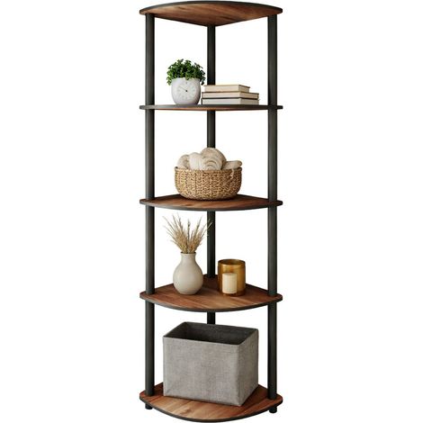 Libreria Sessanio, Biblioteca 4 Ripiani, Installazione Libera, Sfumatura Colore Struttura Noce, 34x34x139h cm Marrone Noce