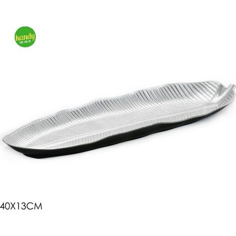 Vassoio Natalizio General Trade 40x13cm Foglia Silver