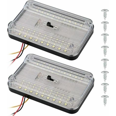 FOREHILL Confezione da 2 luci a LED per interni auto, camion, furgoni, camper e taxi, 36 LED, DC 12V, colore bianco, con interruttore on/off (1/4)